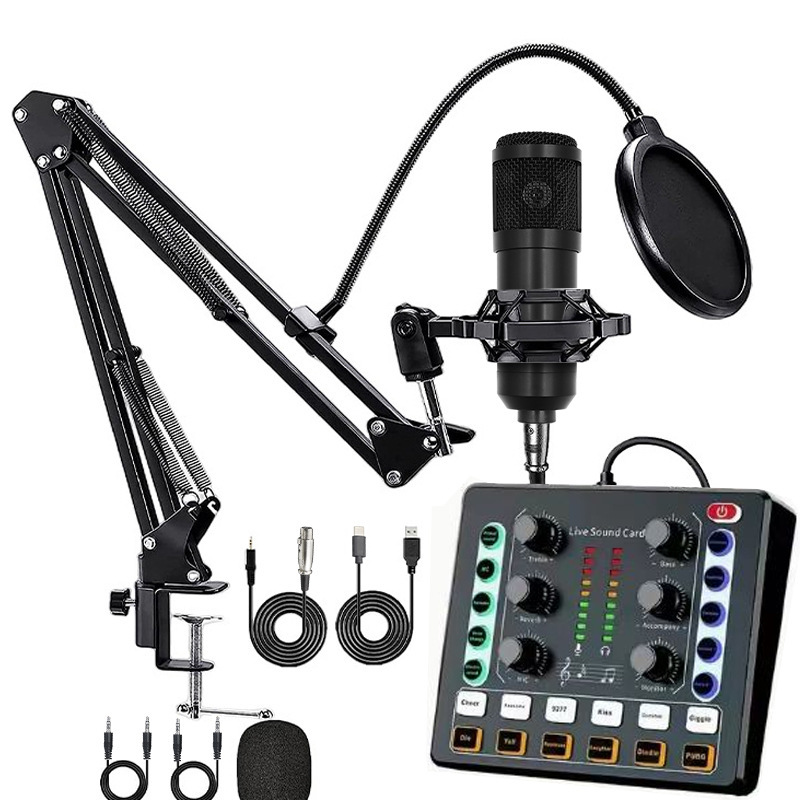 Cross-border BM800 condenser microphone V8 mobile phone English sound card computer USB cantilever bracket live streaming kit