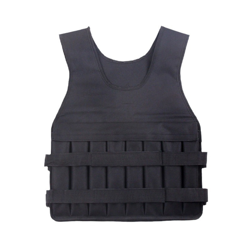 Adjustable weighted vest with sandbags for running and fitness, breathable training equipment.