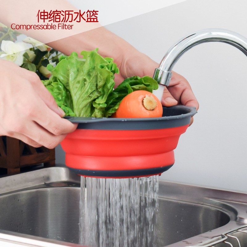 Silicone folding draining basket, retractable water filter sink, multi-functional square and round for kitchen and household use, in stock on Amazon