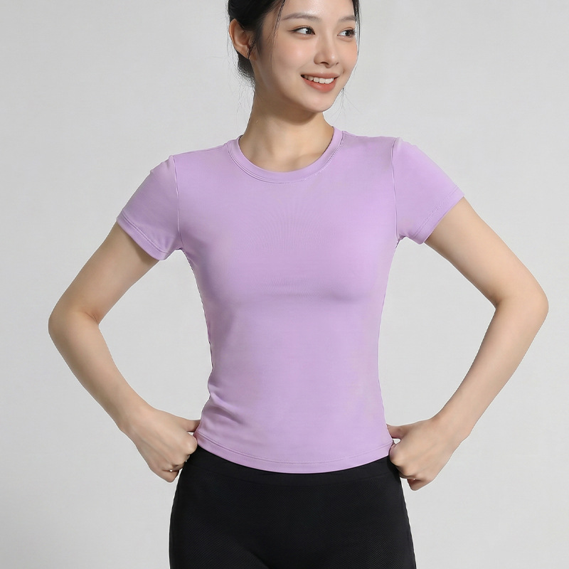 Lulu Women's Summer Yoga Wear Round Neck Short Sleeve Breathable Quick-Drying Sportswear Slimming Fitness T-Shirt
