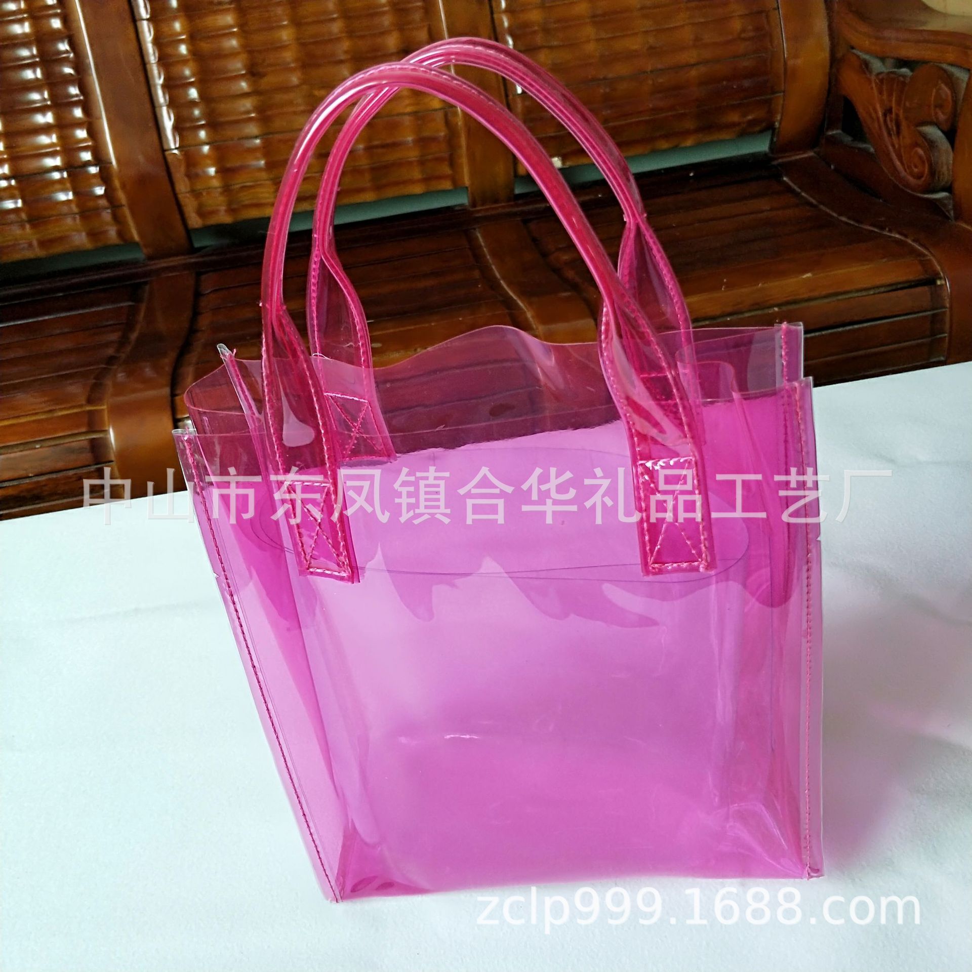 Colored transparent tote bags made of PVC, EVA, and TPU materials for storage and travel.