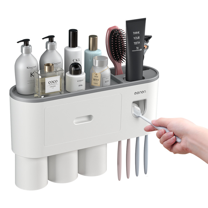 Creative Single-Cup Automatic Toothpaste Dispenser, Adhesive Toothbrush Holder, Bathroom Mouthwash Cup, Toothbrush Case Set