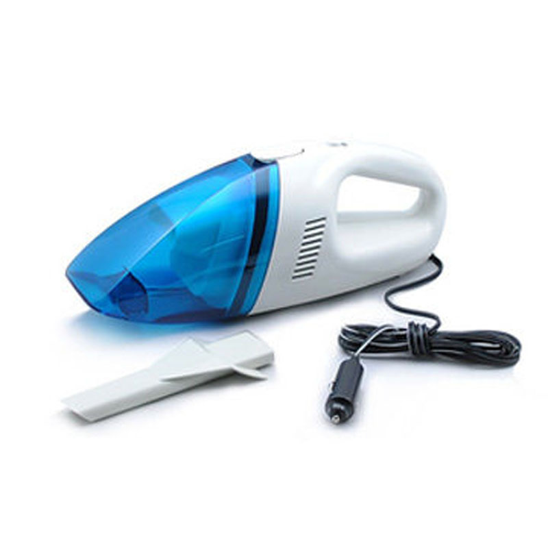 Small blue and white car vacuum cleaner, powerful 12V, wet and dry dual-use handheld car vacuum cleaner.