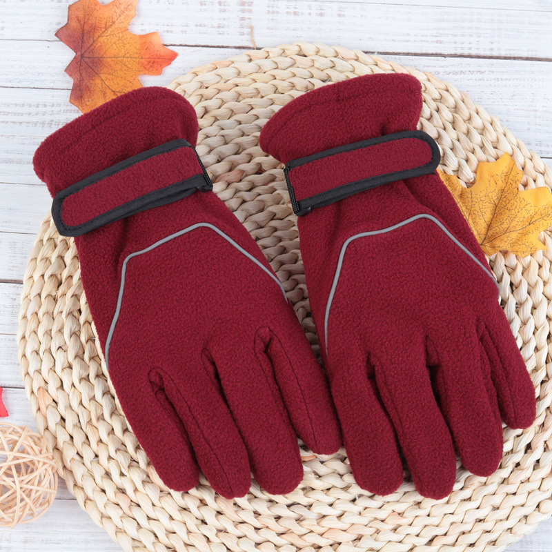 Winter double-layer men's and women's fleece medium-thick windproof cycling wear-resistant polar fleece fleece fleece warm reflective strip gloves