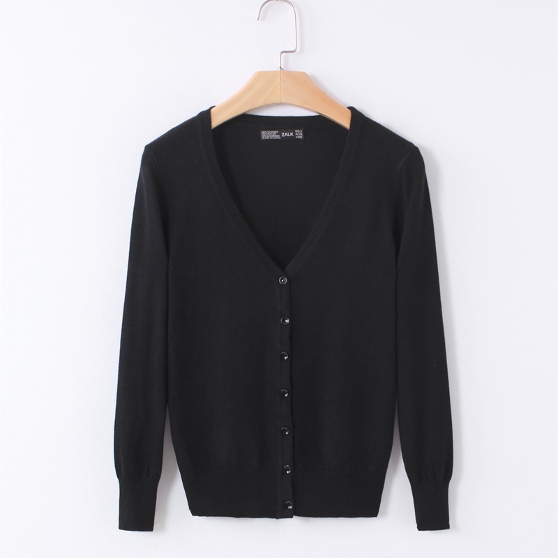 Women's V-neck knitted cardigan for spring and autumn, solid color, long sleeves, thin sweater, plus size. (Spot cross-border source)