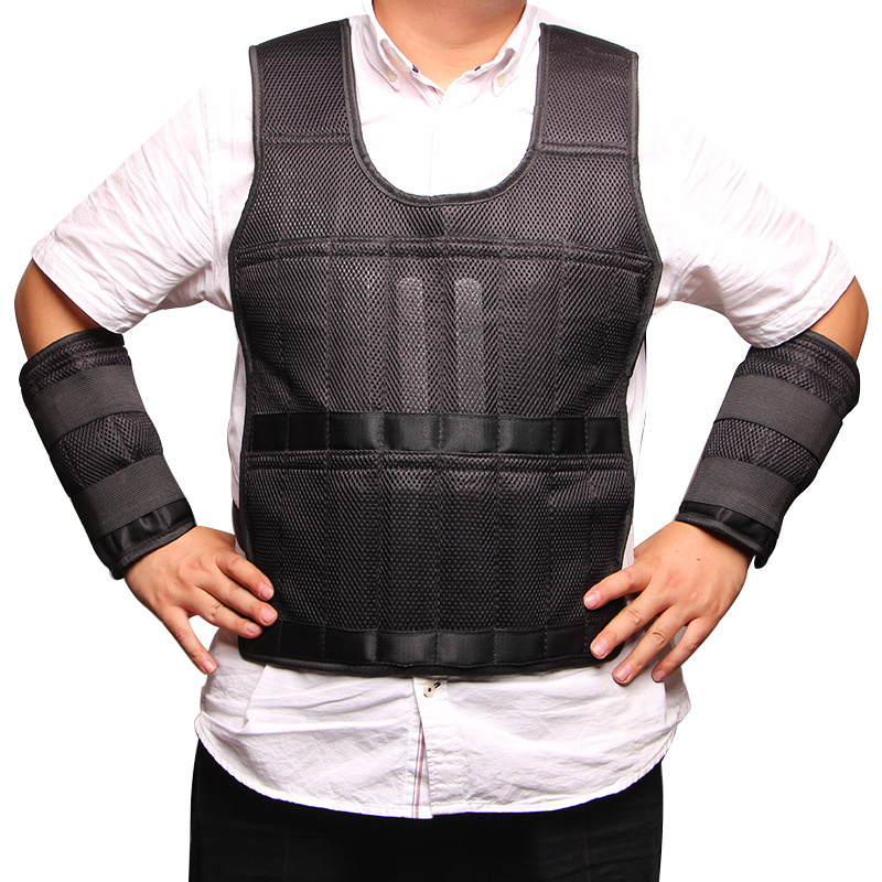 Running weighted vest with lead weights, adjustable steel plate weighted clothing, sandbags, leg wraps, and breathable equipment.