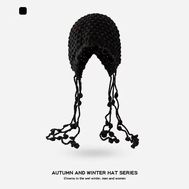 2026 New style large-head woolen cap, children's autumn and winter student ear-protecting cap, tassel headscarf cap, warm knitted cap