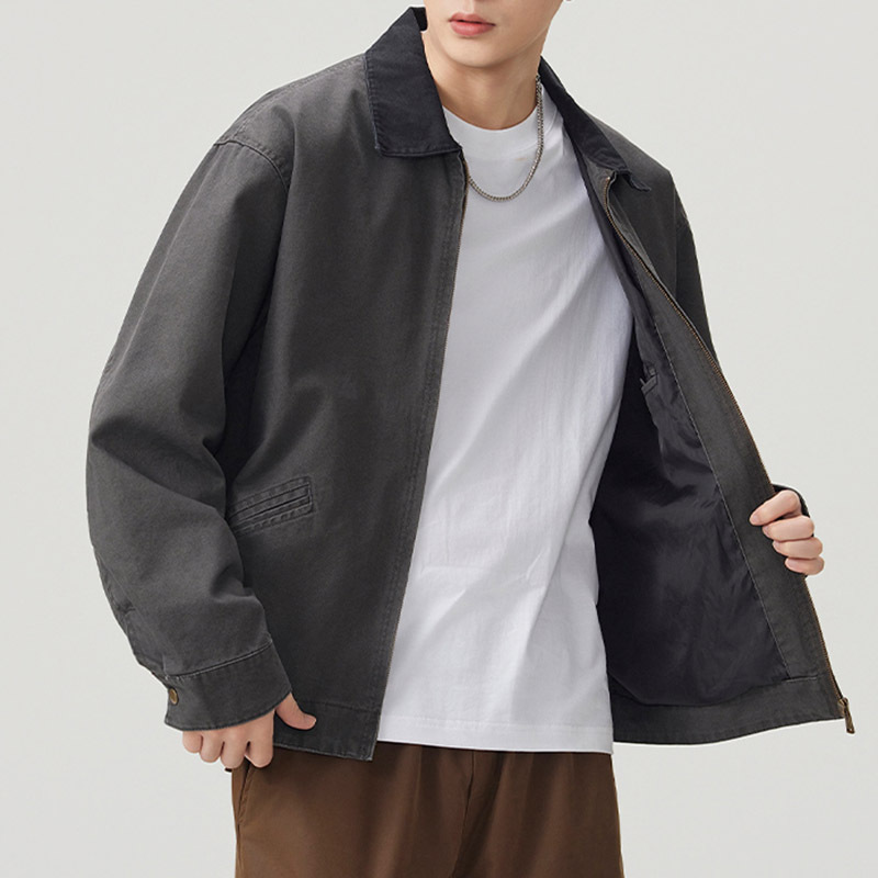 Shanggu Men's autumn new men's wear: A light luxury and high-end pure cotton American casual retro color-blocking lapel jacket