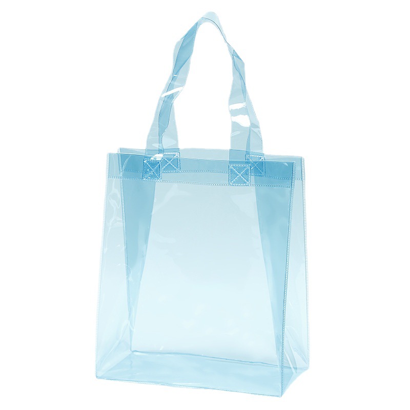 Blue transparent PVC plastic handbag, gift, shopping, clothing bag, storage and packaging bag, wholesale, customized logo