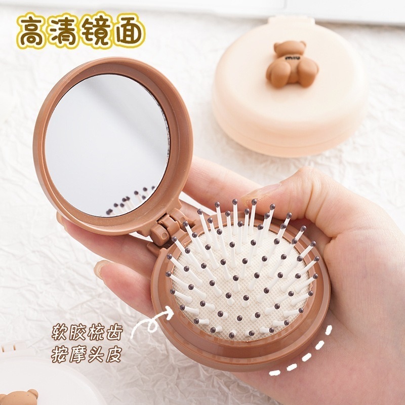 Mini and cute folding airbag comb, portable massage comb for women, macaron-colored mirror integrated air cushion comb