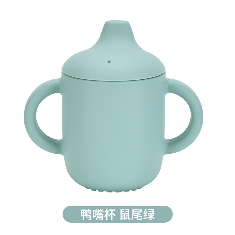 Cross-border best-selling children's school drinking cup, silicone straw cup with lid and handle, anti-drop baby cup, can be printed with pattern logo