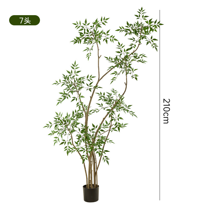 A high-end green plant simulation, large floor-standing potted plant of Nandina domestica, indoor living room biomimetic artificial tree plant decorative item