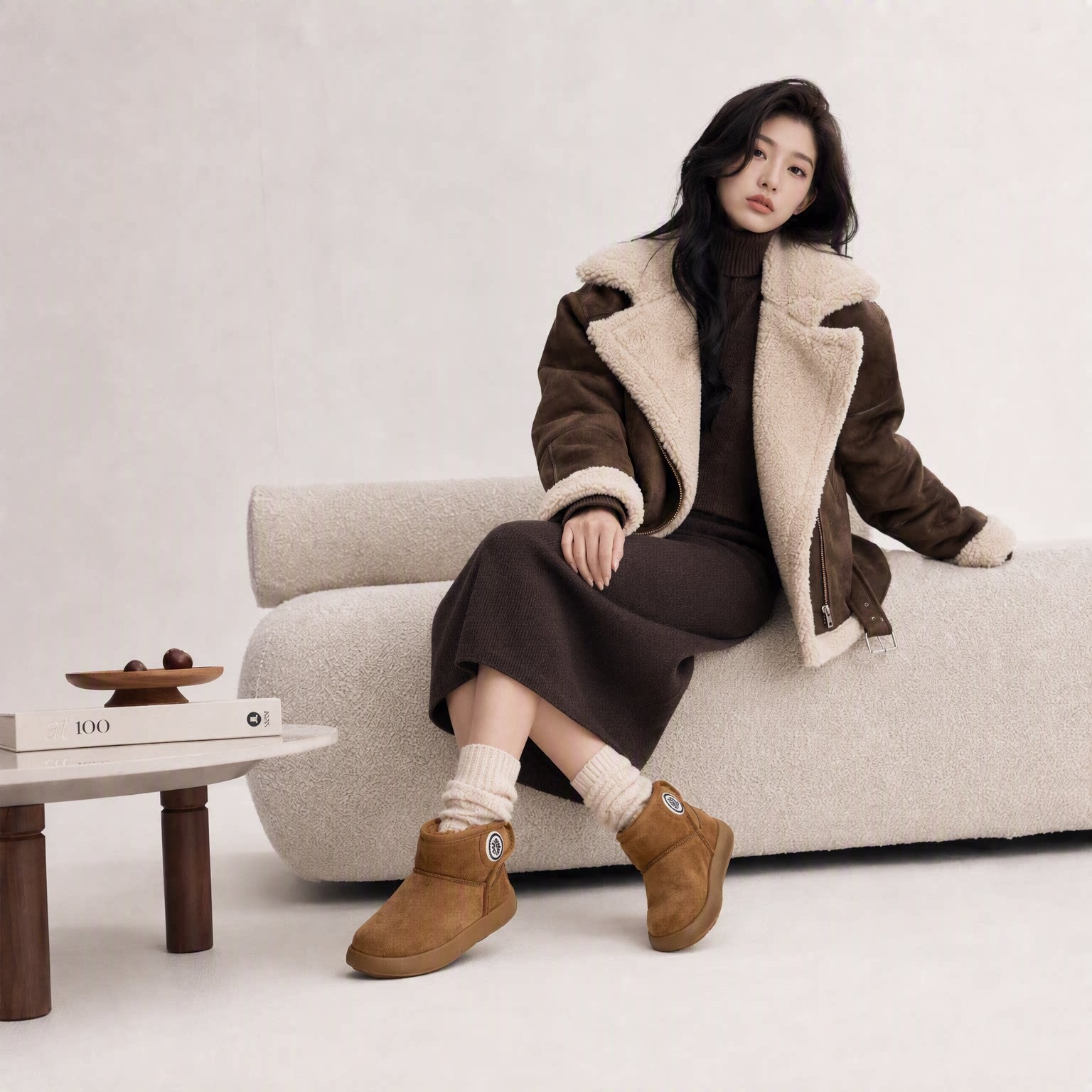 Cross-border 2026 new style soft-soled snow boots are anti-slip, wear-resistant, with fleece for warmth, Velcro, and a fashionable and trendy fleece surface