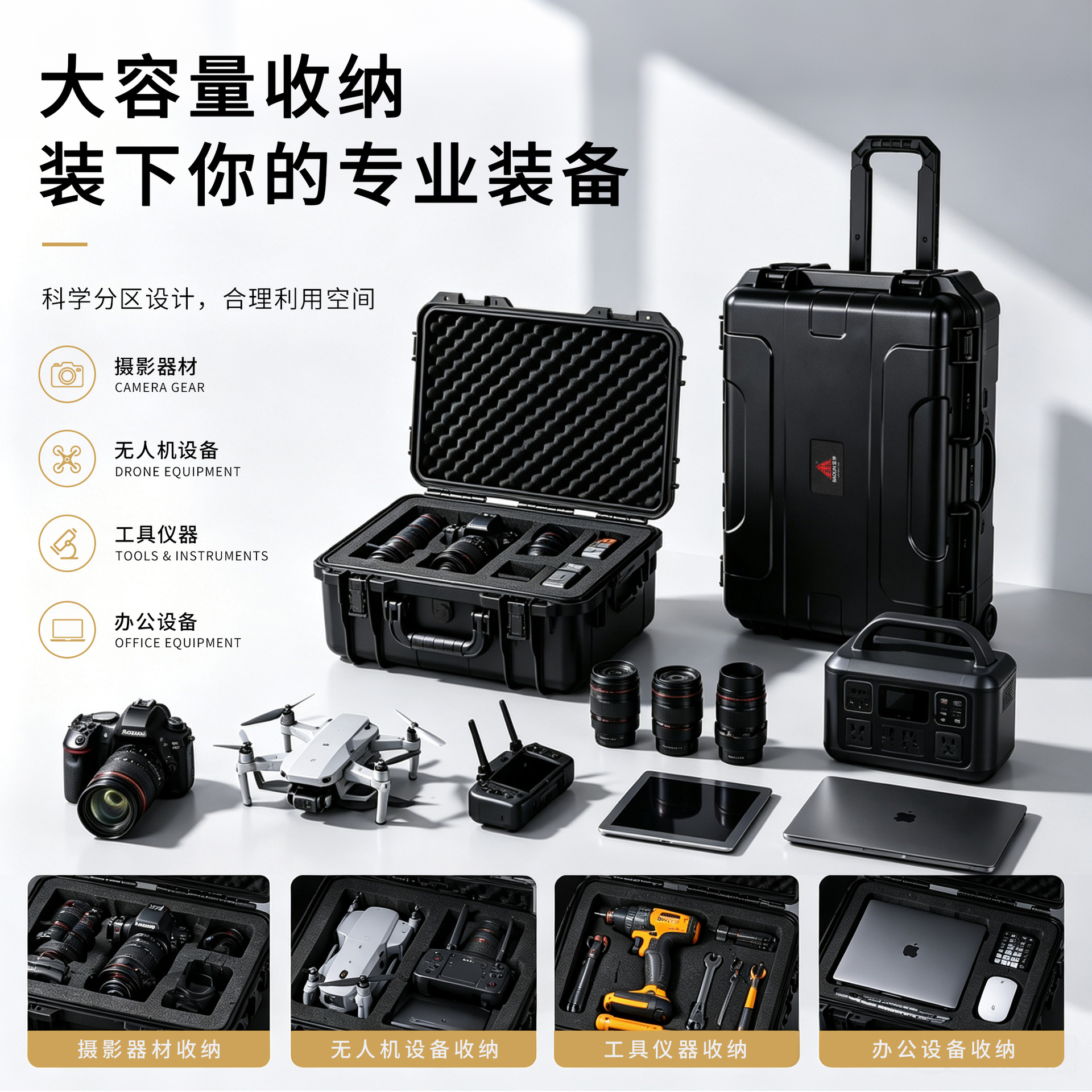 Wholesale customized pull-handle box for waterproof outdoor large aviation instrument and photography equipment protective case with wheels that can be pushed