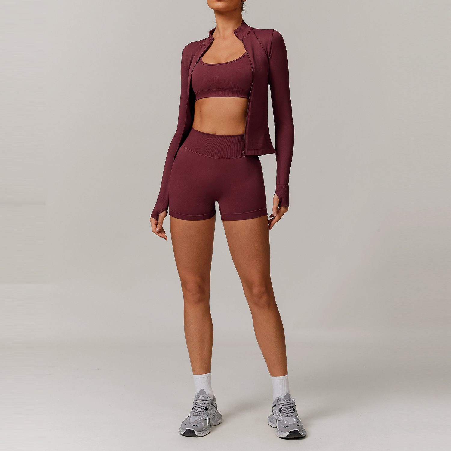 Zechuang European and American Seamless Back Beauty Yoga Wear Set, Running Quick-Drying Tight Fitness Wear set for Women 7137