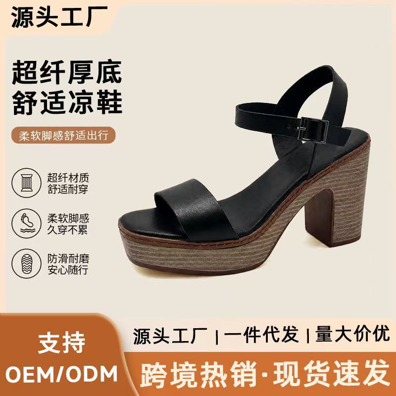 European and American fashion sandals for women 2026 summer new cross-border export high-heeled, thick-heeled, round-toed, one-button strap women's sandals