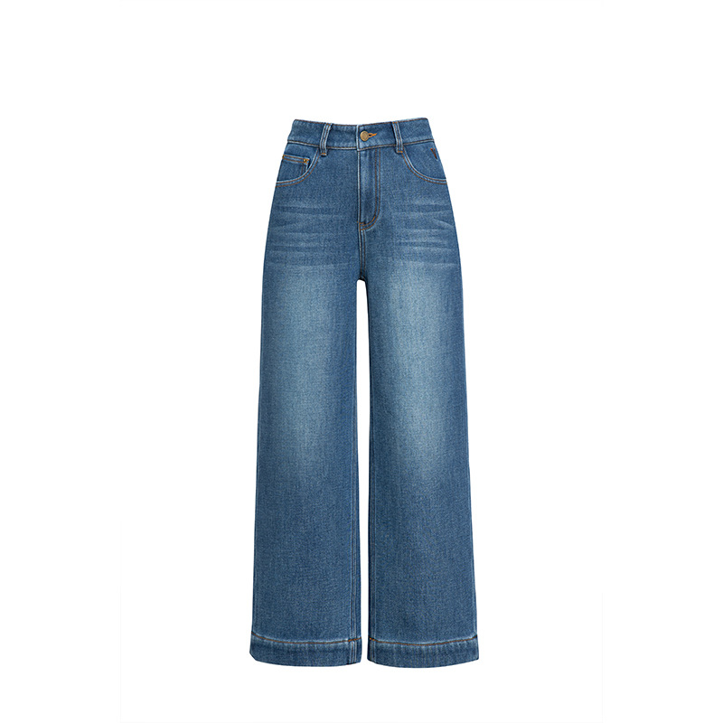 Loose high-waisted stretch nine-inch pants 2026 winter fleece, thickened embroidered washed jeans for women 8132HG