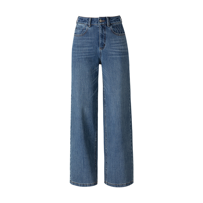 Straight-leg jeans for women 2026 autumn new style, four-sided elastic cotton retro high-waisted floor-length pants, casual long women's pants wholesale