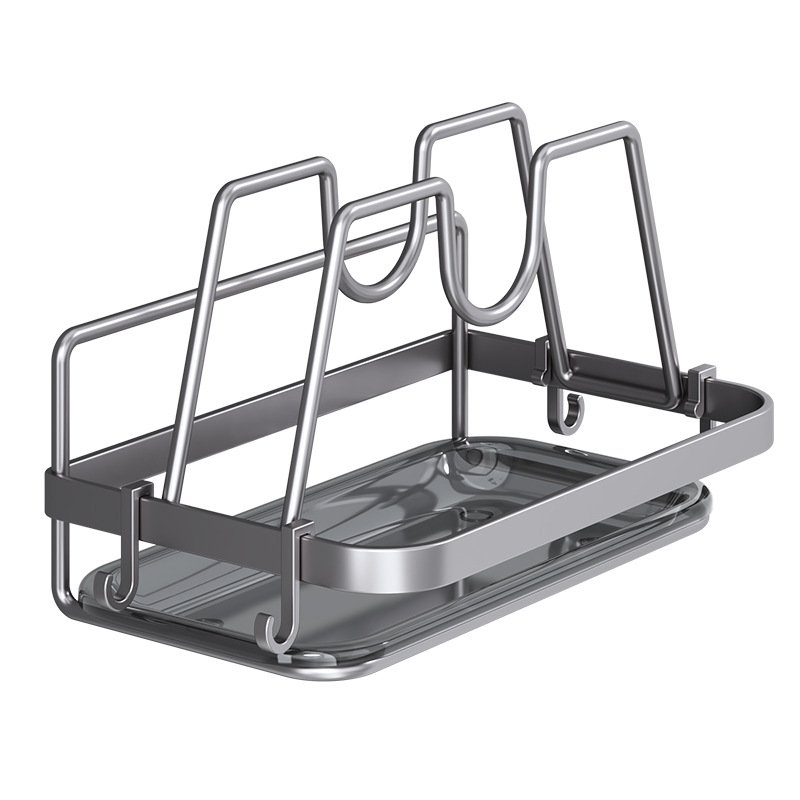 Pot lid rack, wall-mounted kitchen storage rack without drilling, multi-functional chopping board, cutting board, wok lid storage, spatula rack