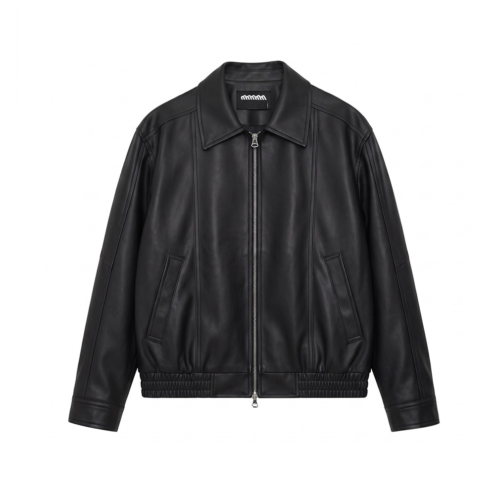 MYQ retro style lapel motorcycle leather jacket for men's autumn loose casual coat, Korean-style commuting PU leather jacket