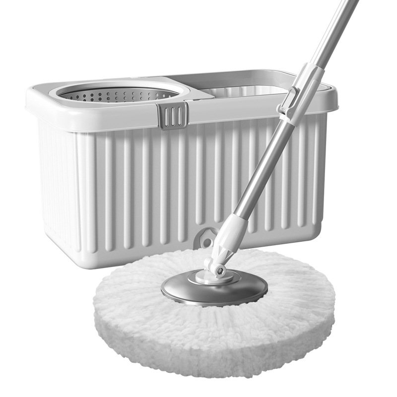 A handy household rotary mop that automatically dehydrates and dries the floor without the need for hand washing. With a double dehydrating bucket, the floor is clean with just one mop