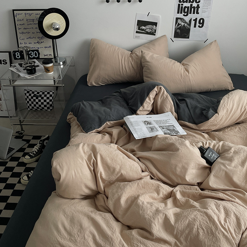 "Wind ins skin-friendly washed cotton pleated quilt covers, bed sheets, four-piece set, dormitory bed covers, three-piece set, 4-bed hats for export.