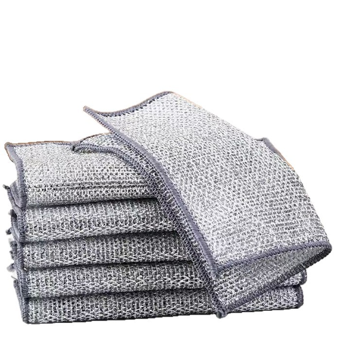 Factory direct sales of double-sided silver wire dishcloths that do not stick to oil, steel wire cloths, kitchen cleaning and stain removal cloths that do not damage POTS, scouring pads