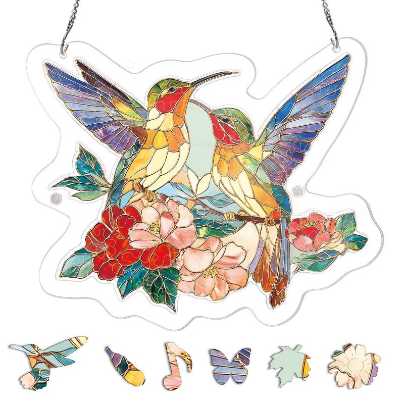 Cross-border exclusive acrylic puzzle light filter 83 pieces for home window and garden decoration color pendants