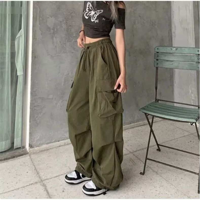 Summer new Hong Kong Trend casual pants for both men and women, pocket-decorated solid color, versatile, loose and comfortable long pants