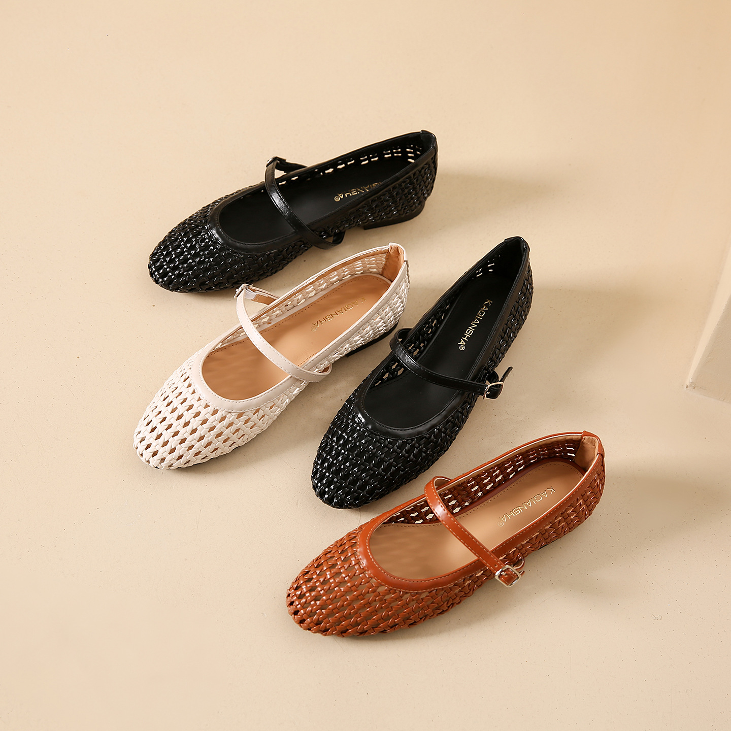 Cross-border large-sized French woven cutout round-toed Mary Jane shoes for women's summer outerwear 2026 new retro breathable single shoes