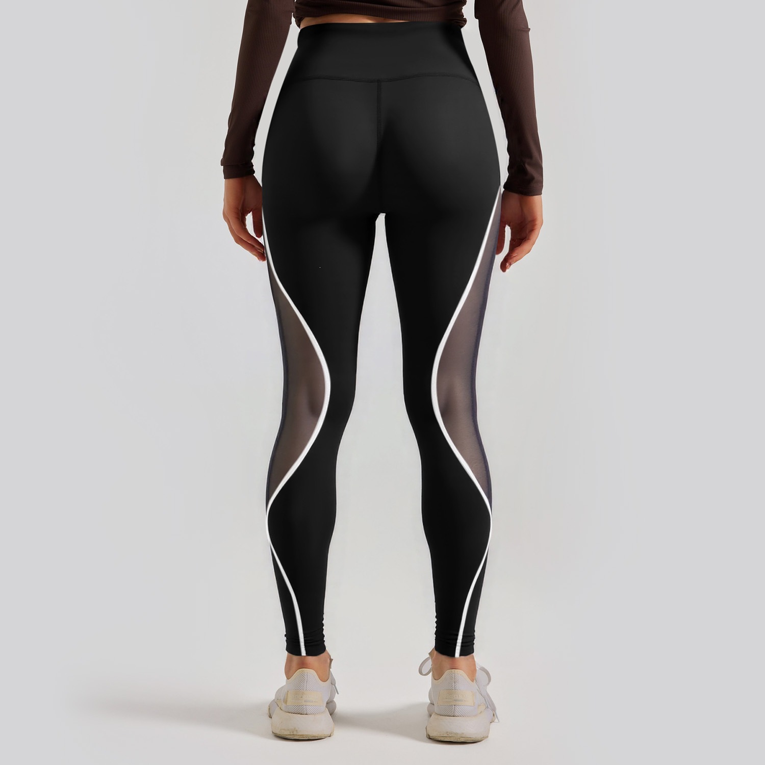 Cross-border color-blocking mesh yoga pants, European and American patchwork high-waisted and hip-lifting running sports pants for women