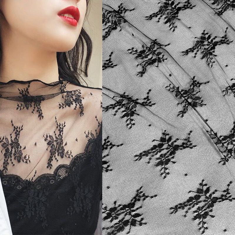The brocade elastic lace fabric with a lace base and an inner skirt is a women's lace fabric