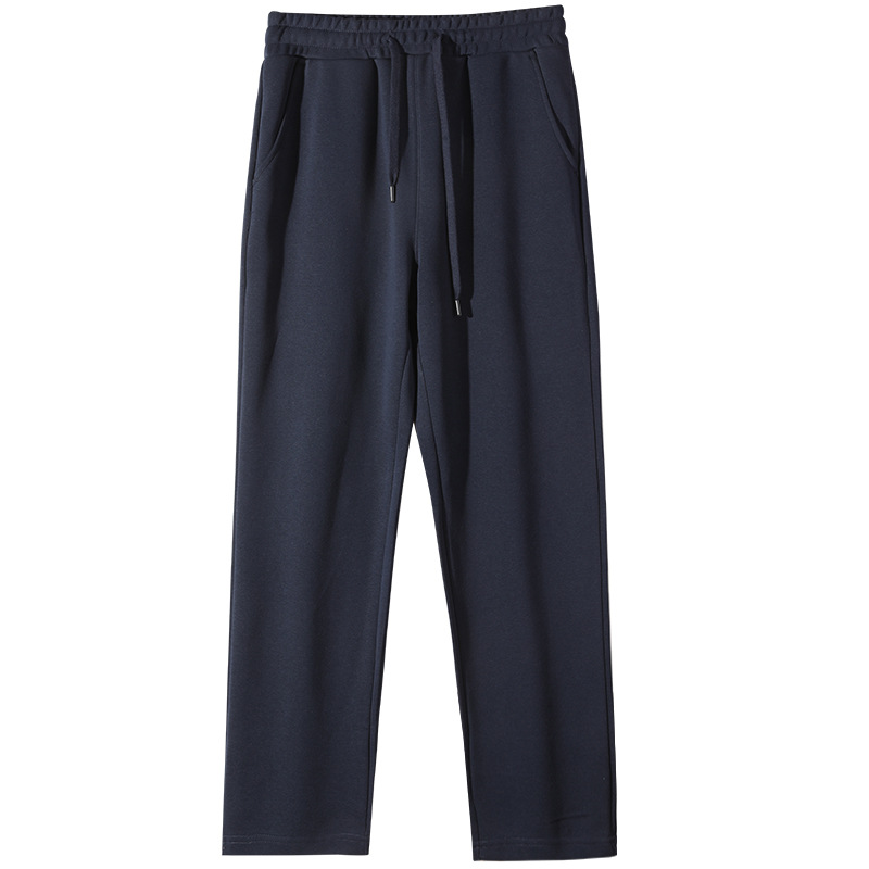 Solid-color simple casual pants, stretched-waist long pants, heavy-duty sport pants, men's and women's straight-leg flat-mouth sweatpants