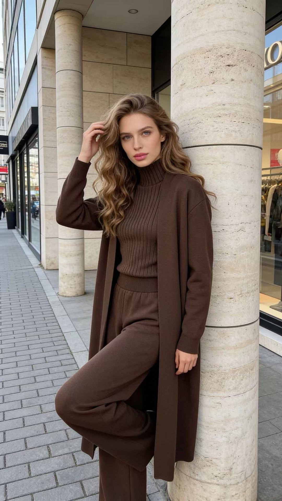 Cross-border Amazon Autumn/Winter new laid-back and stylish knitted set, sleeveless vest, sweater, cardigan and pants three-piece set
