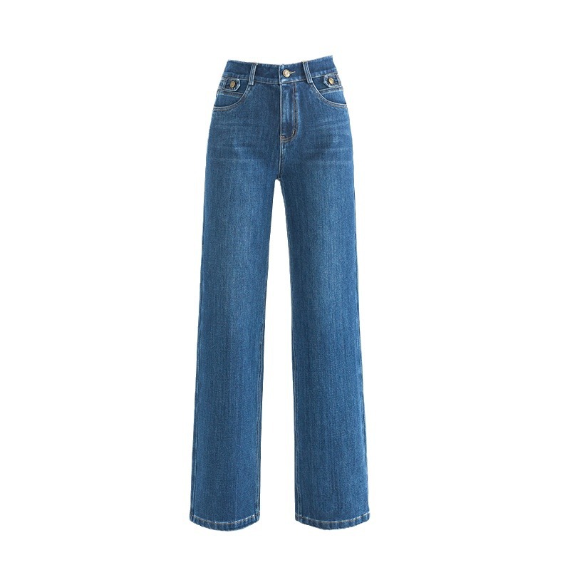 Yanrui high-quality four-sided elastic jeans, women's straight-leg pants, new 2026 Spring and autumn high-waisted, versatile and slimming floor-length pants
