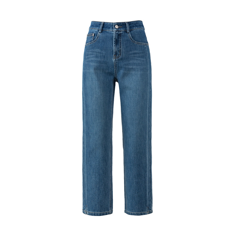 Four-sided baguette pants, 9-inch straight-leg jeans, women's 2026 new style loose pants, fashionable and fleshy smoke tube pants