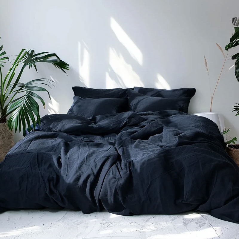 French washed pure linen four-piece set, light luxury ins style spring and summer solid color nude bedding wholesale