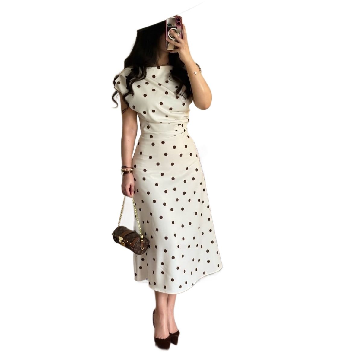 2026 New style Amazon French retro polka dot dress for Europe and America, waist-cinching and slimming, mid-length A-line dress with elegant temperament