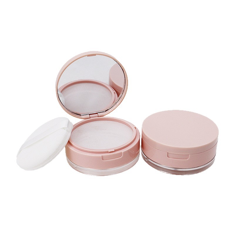 8g pink flip cover with mirror loose powder, powder box with powder puff, empty box setting makeup, cross-border hot sale