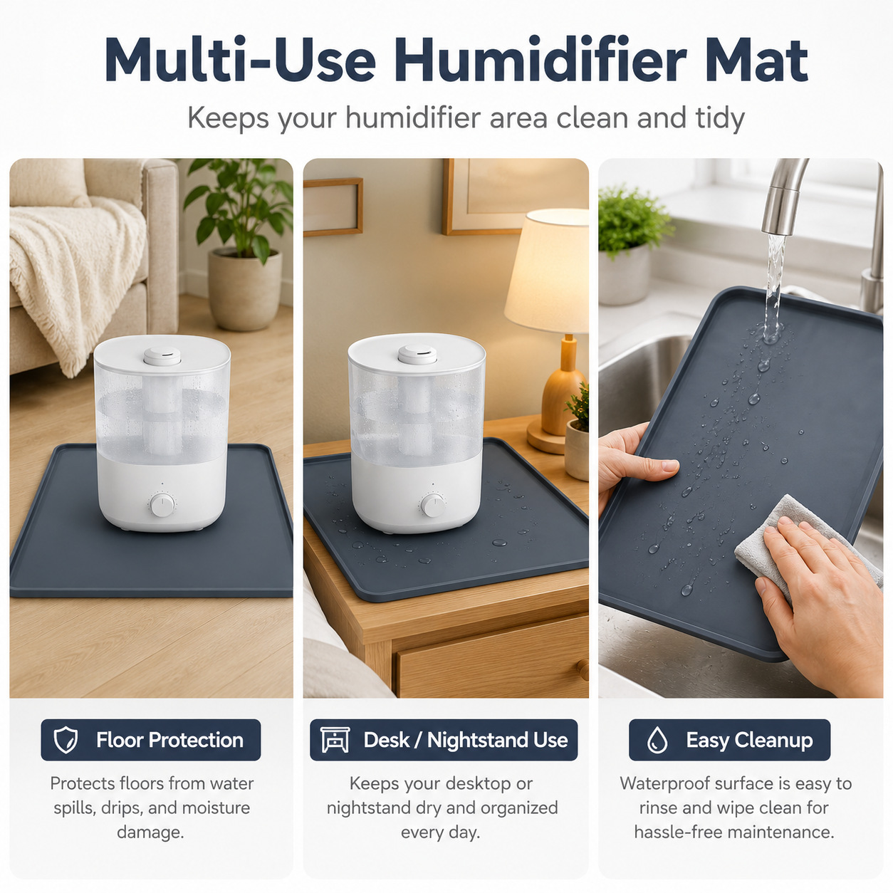Silicone humidifier pad, waterproof, water-absorbing, anti-slip, moisture-proof, desktop protection pad, household small appliance bottom pad manufacturer wholesale