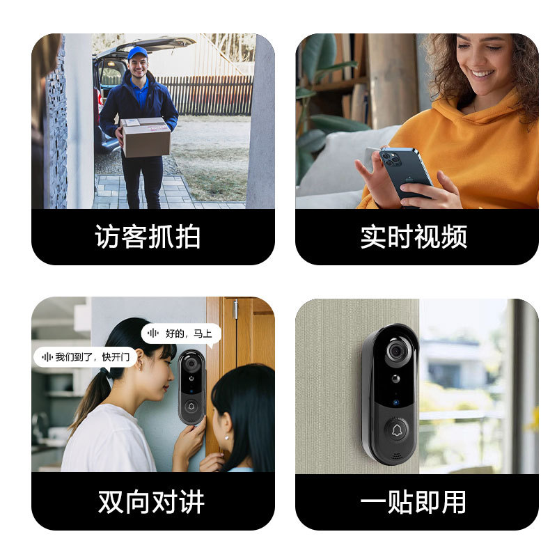 Video doorbell, no wiring required, voice intercom, remote monitoring, wifi high-definition night vision, smart cat eye, long-lasting camera